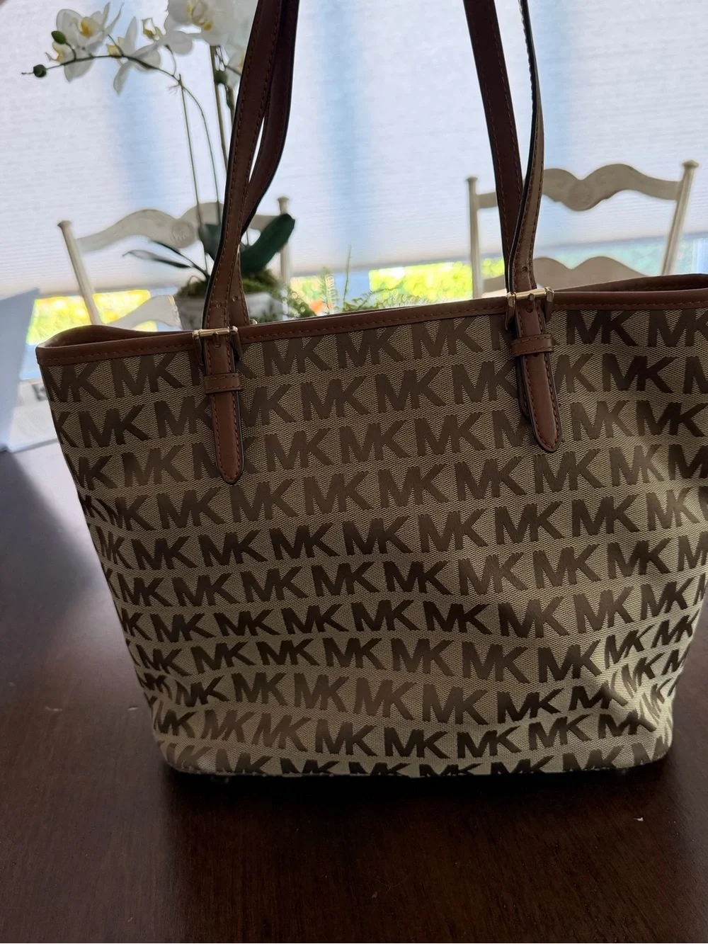 Michael Kors Beige and Brown MK Logo Tote